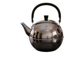 Shiny metal teapot with handle and spout