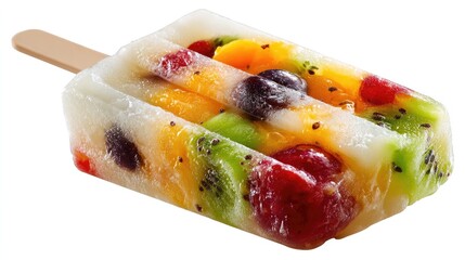 Vibrant Fruit Popsicle: A refreshing popsicle is a symphony of colors with a medley of fresh fruits on a stick, offering a delicious and invigorating treat.