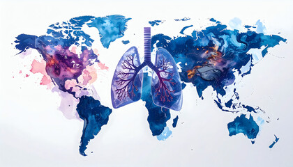 Global-themed lungs icon on world map promoting TB awareness
