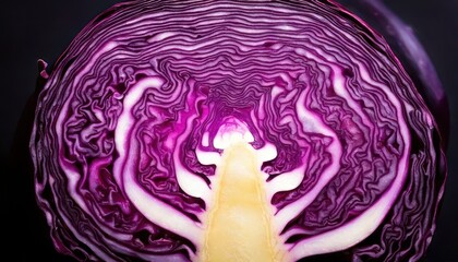 Obraz premium Cross-Section of Red Cabbage - A Study in Texture and Color.