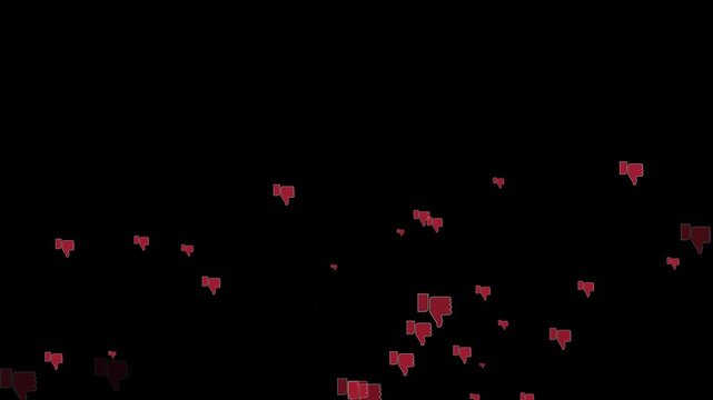 Animated design of a red thumbs down explosion on a black background