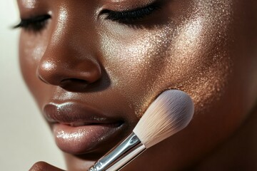 Fashion Campaign Style Showcasing Dewy Finish With Bright Highlighted Cheeks And Glossed Lips