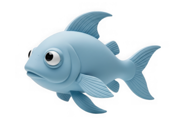 A blue cartoon fish with a large eye on a black background