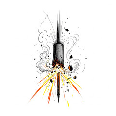 Exploding Pencil Illustration with Fire and Smoke