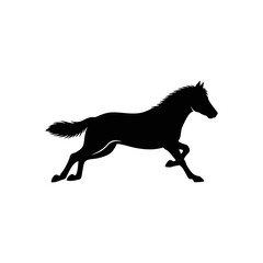 Elegant silhouette of a running horse against a white backdrop.