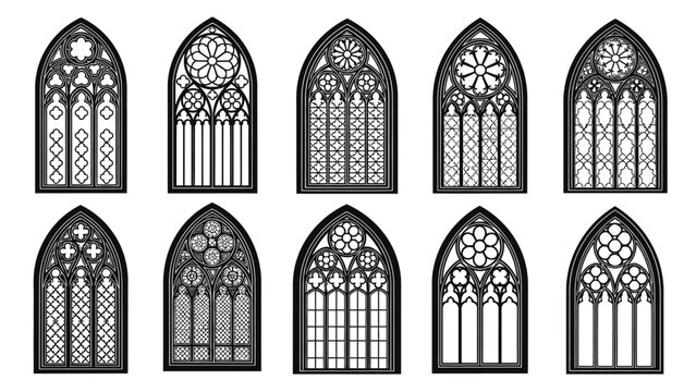 Set of gothic windows vector illustration for design and decoration