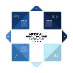 Vector plus infographic, medical diagram, healthcare graph, hospital presentation, emergency chart. Medicine doctor logo. Concept with 4 options, parts, steps, processes. editable vector