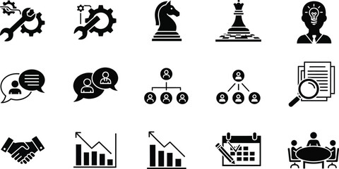 Fototapeta premium set of human resource organization management with gear setting icon set teamwork structure hierarchy leadership diagram employee network