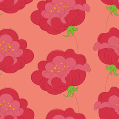 Vector seamless pattern with red flowers