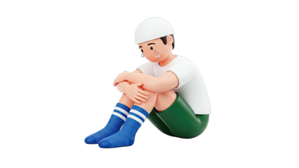 Sad boy in prayer cap crying, sitting on the floor