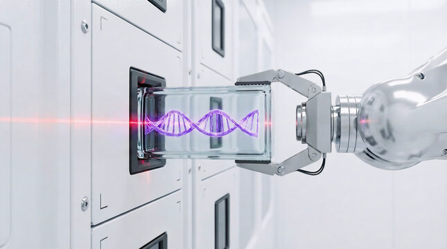 A robot is holding a DNA sample in a glass container - Powered by Adobe