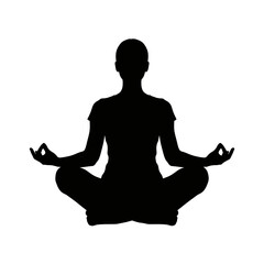 Silhouette of a person in a lotus position meditating peacefully.