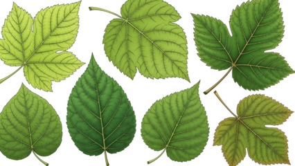 Exquisite Detailed Botanical Leaf Illustration with Intricate Veins in Vibrant Green Hues on Transparent Background for Nature-Themed Design Projects