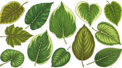 Exquisite Detailed Botanical Leaf Illustration with Intricate Veins in Vibrant Green Hues on Transparent Background for Nature-Themed Design Projects