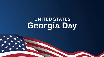 Georgia Day Celebration in United States: Patriotic Holiday Background with American Flag and Headline, Ideal for Commemorations and Events.
