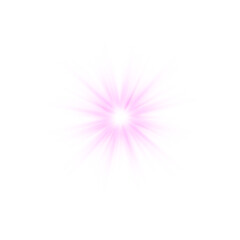 Pink sunlight lens flare, sun flash with rays and spotlight, vector