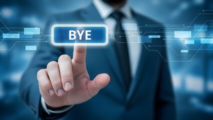 Businessman interacting with virtual interface saying goodbye