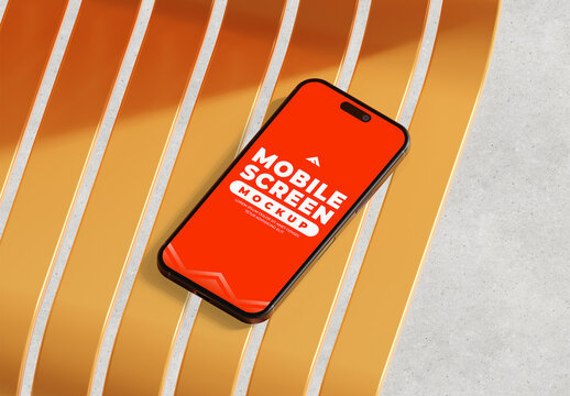 Smartphone Mockup on Striped Surface with Modern Graphic Patterns and Clean Minimal Styling