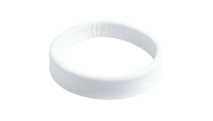 A 3D render of a smooth, white, circular band, slightly elevated off a transparent background. It has a slightly textured interior