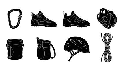 Essential climbing gear silhouettes carabiner boots helmet rope and more © @_ greta