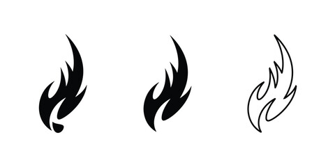 Stylized flame icon set black and white