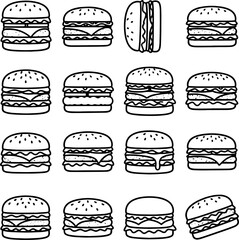 Minimal hamburger icon set for food and business