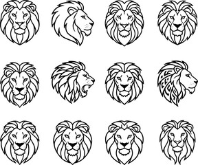 Minimal Lion Head Icon Set for Business and Wildlife
