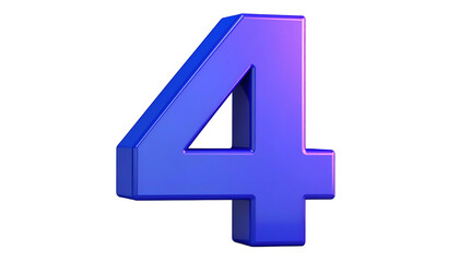 A 3D render of the numeral four. The object is rendered in a vibrant gradient of blue hues against a deep black background. Lighting creates soft highlights