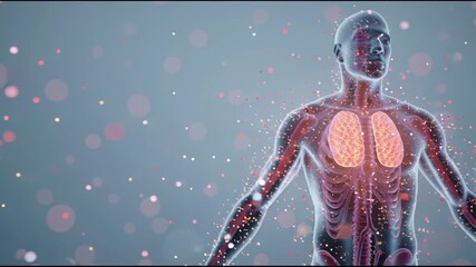 Digital Human Body Hologram Highlighting Lungs Respiratory Virus Infection - Powered by Adobe