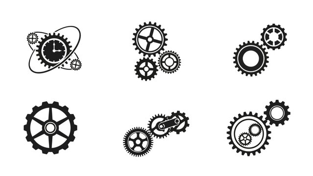 Gear mechanisms vector illustrations set on white background