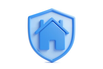Blue House Protected by Shield Symbol for Home Security