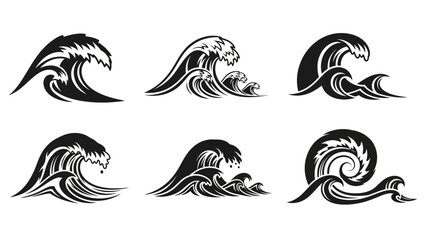 Obraz premium Stylized wave illustrations in black and white vector art elements water patterns