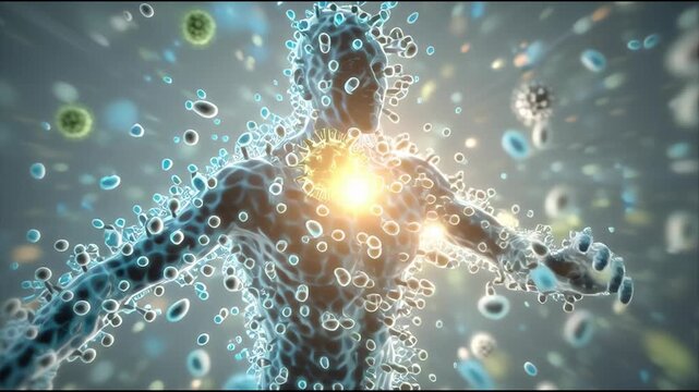 Human immune system defending against flu virus attack 3D animation