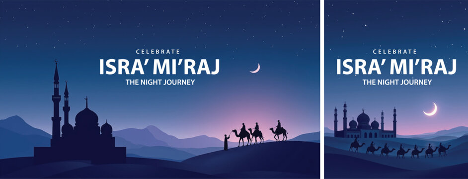 Isra miraj night journey background for poster, flyer, social media template design