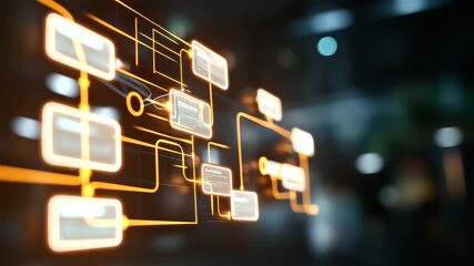 Workflow automation artificial intelligence software interface defocused digital background nodes triggers data tool dashboard coding icon flow process technology 3D rendering - Powered by Adobe