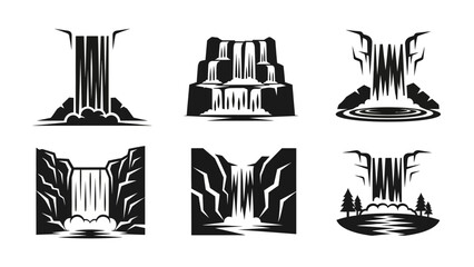 Black and white waterfall logos collection for nature themes © @_ greta