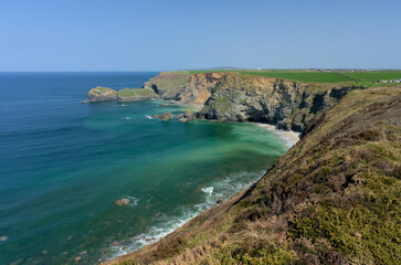 Beautiful sunny day on dramtic cliffs at Basset Cove near Portreath Cornwall England