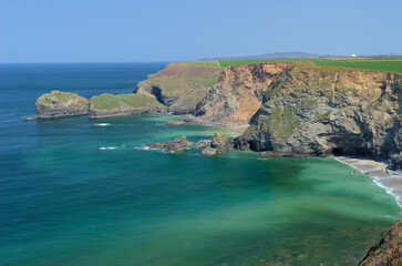 Beautiful sunny day on dramtic cliffs at Basset Cove near Portreath Cornwall England