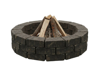 Cozy backyard fire pit with stacked stone and wood ready for burning
