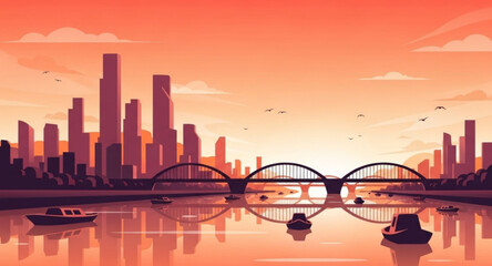 city skyline at sunset