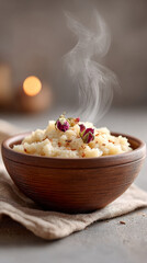 Warm indian festive dish with aromatic steam for culinary delight and celebration