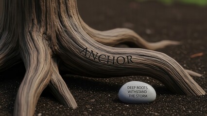 Weathered Wood Anchor Symbol with Inspiring Stone Message