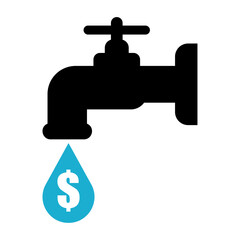 faucet with currency symbol on water drop icon. concept of save water