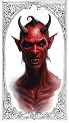 Red Demon Portrait in Ornate Frame