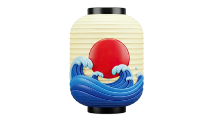 Japanese Lantern with Waves and Sun Design