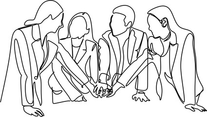 Continuous line drawing of business team joining hands together for unity and teamwork success concept © Rizky