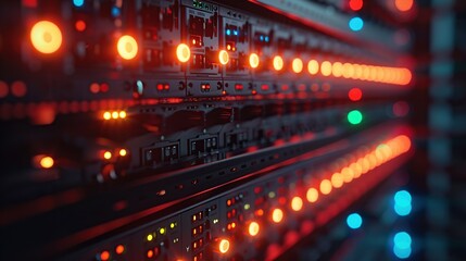 High-Tech Data Center Hardware Showing Active Connectivity and Status Signals