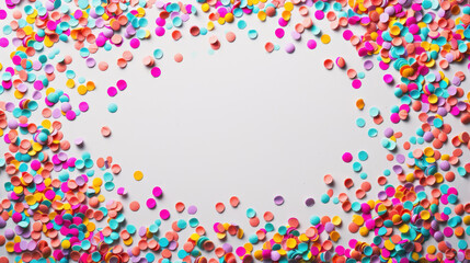 A Symphony of Colors: A vibrant explosion of colorful confetti forms a festive border, framing an inviting open space, perfect for celebrations and messages.