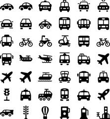 Minimal Vehicles Icon Set Black Vector Logotype Collection