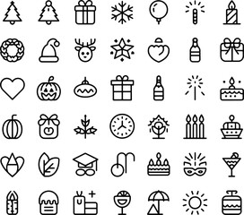 Minimal Christmas Elements Icon Set Black Vector Logotype Collection